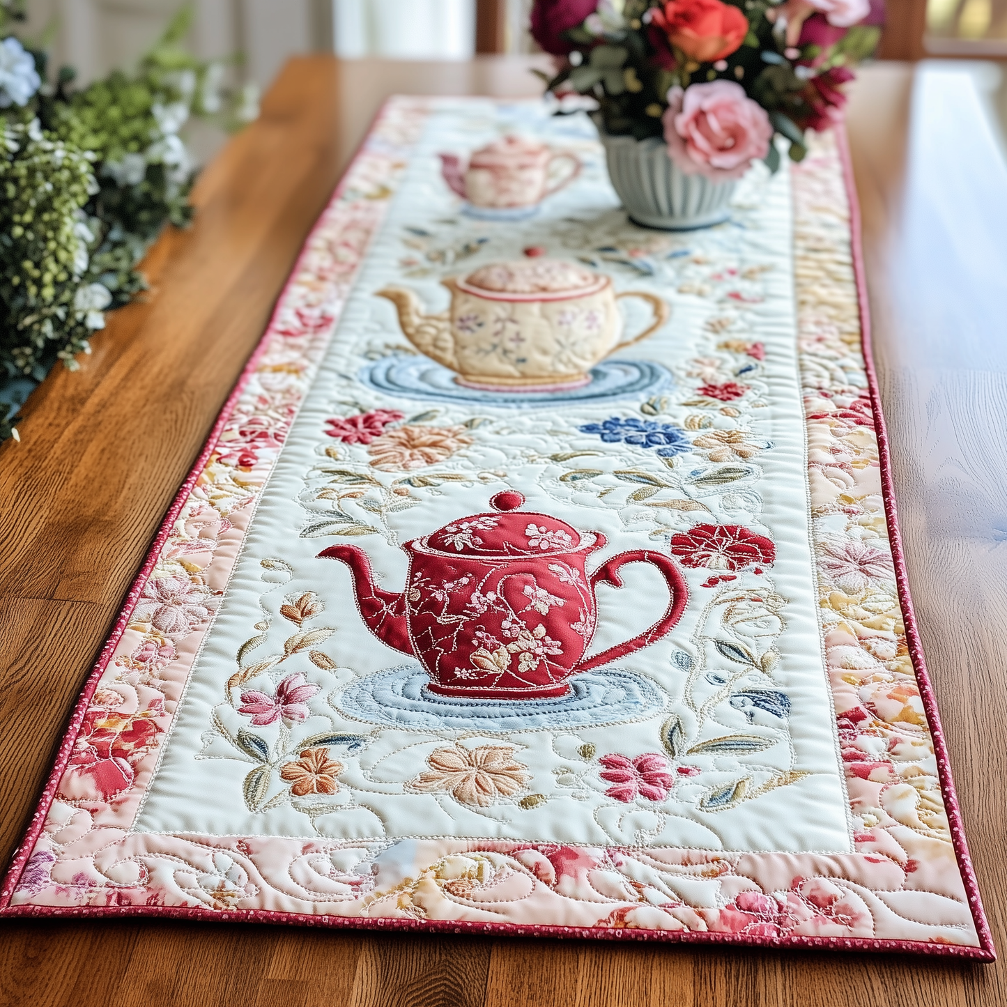 Floral Teapot Quilted Table Runner GFTOAB258