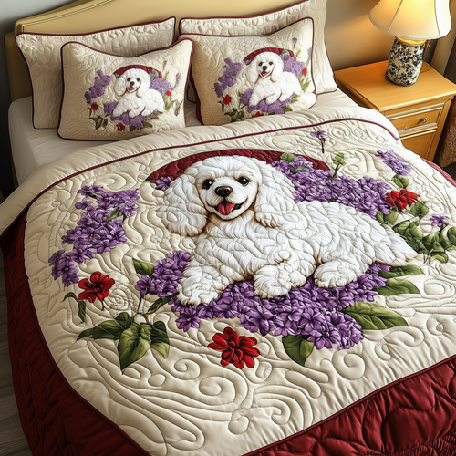 Floral Poodle 3-Piece Quilted Bedding Set GFTOAB311