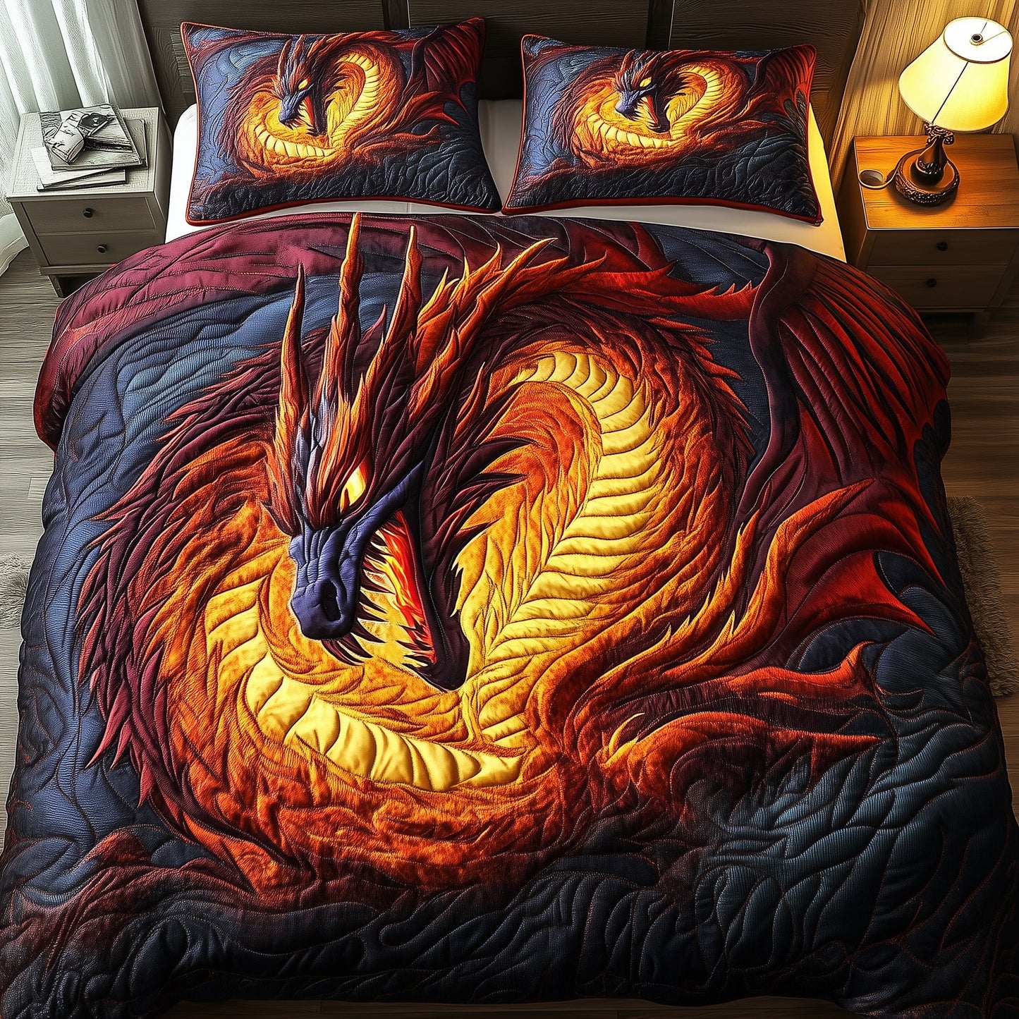 Lava Dragon 3-Piece Quilted Bedding Set GFTOAB3548