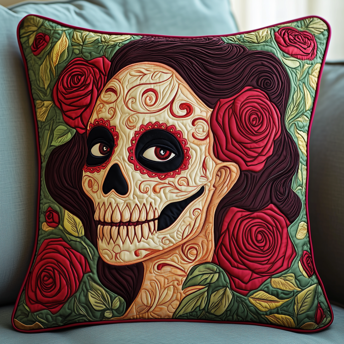 Skull Rose Quilted Pillow Case GFTOAB434