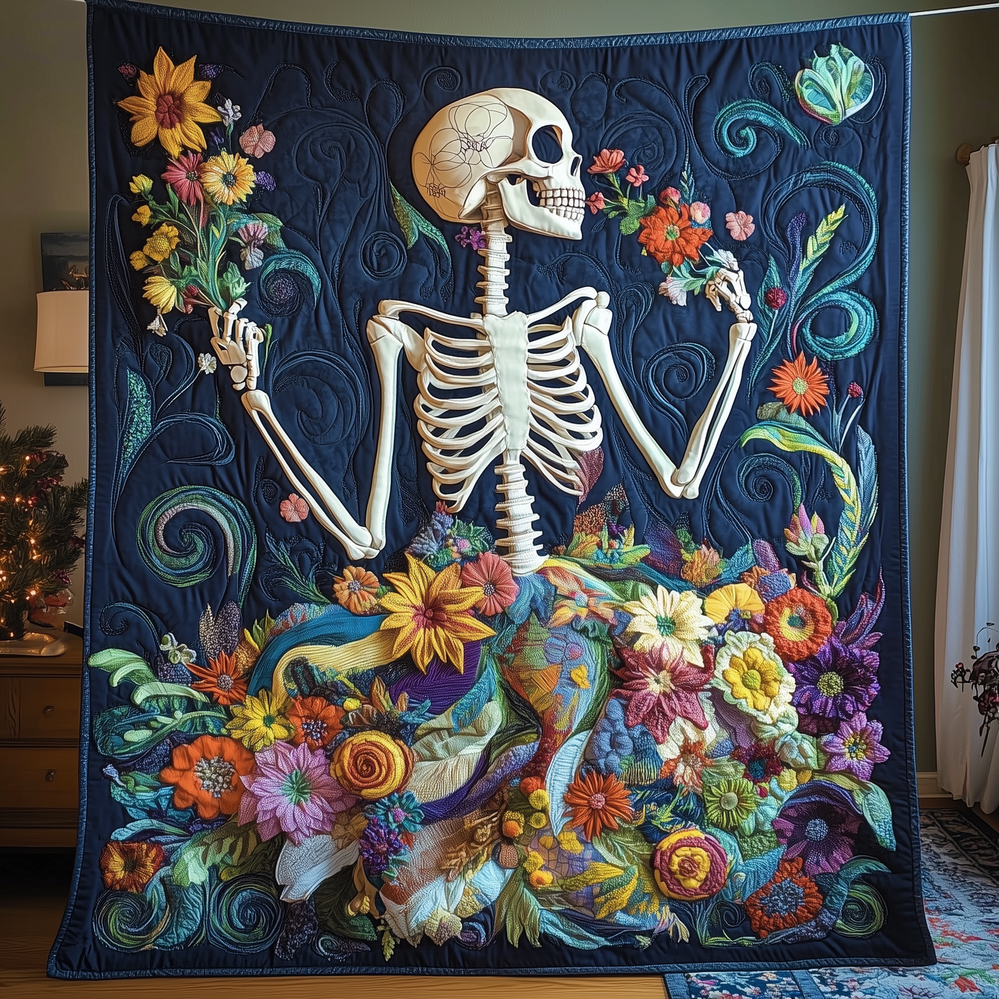 Floral Skull Quilted Blanket GFTOAB457