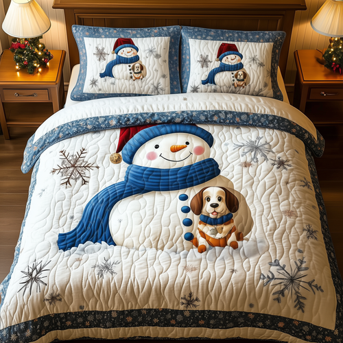 Snowman With Dog 3-Piece Quilted Bedding Set GFTOAB725