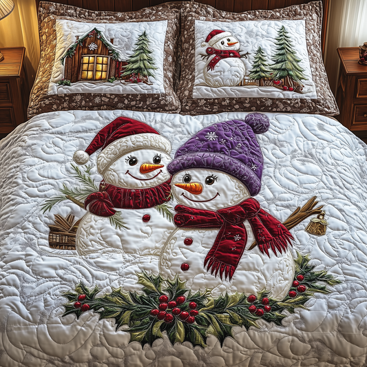 Snowman Couple 3-Piece Quilted Bedding Set GFTOAB727