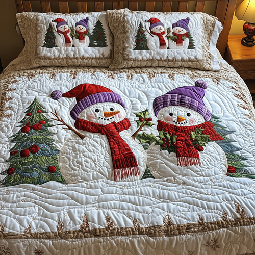 Snowman Couple 3-Piece Quilted Bedding Set GFTOAB728