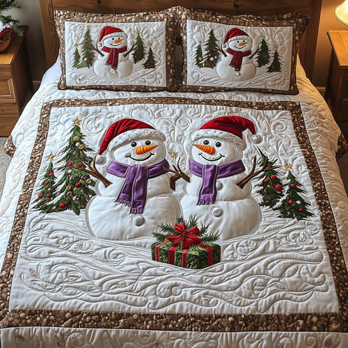 Snowman Couple 3-Piece Quilted Bedding Set GFTOAB729