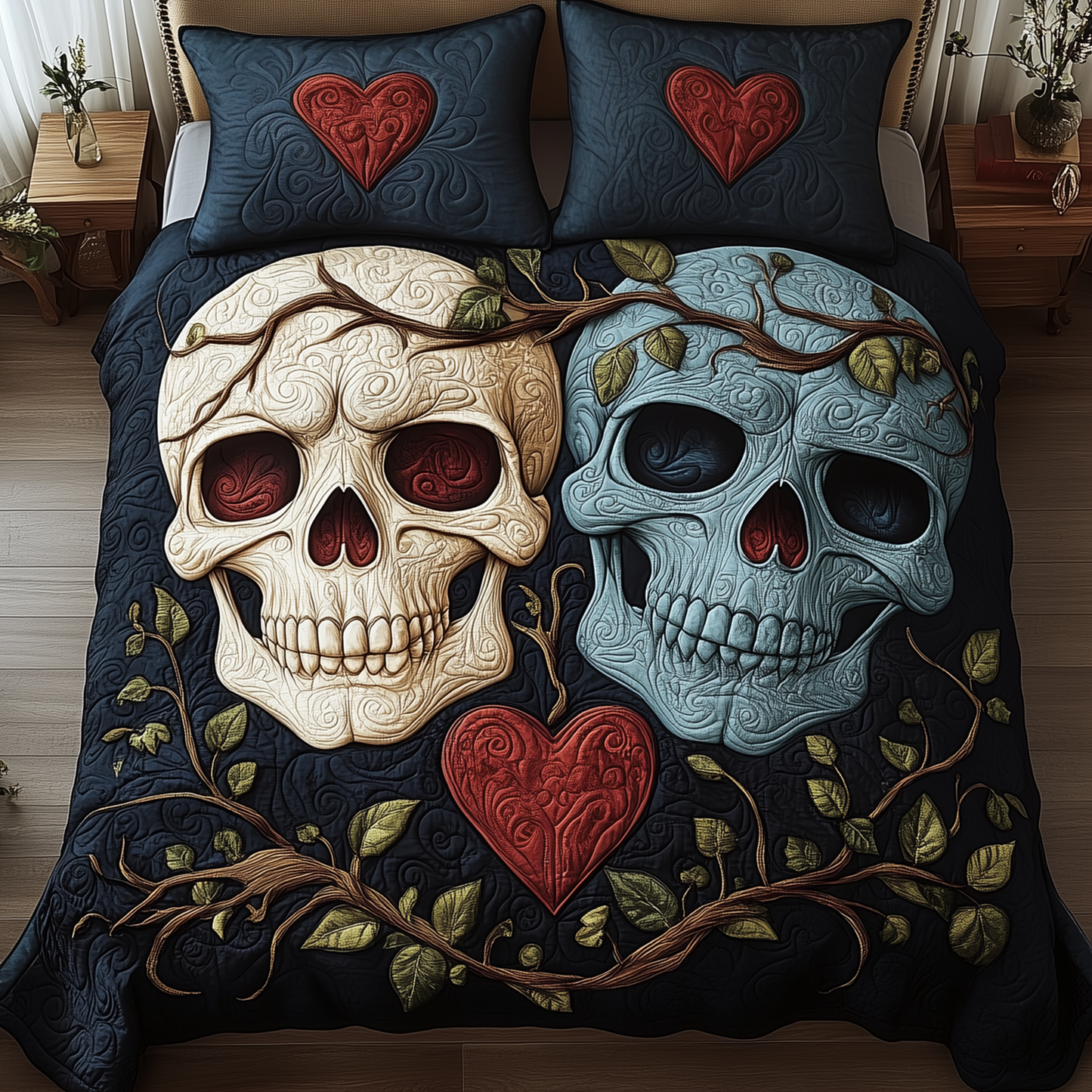 Skull Couple 3-Piece Quilted Bedding Set GFTOAB781