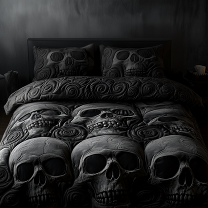 Black Skull 3-Piece Quilted Bedding Set GFTOAB820