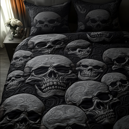 Black Skull 3-Piece Quilted Bedding Set GFTOAB822