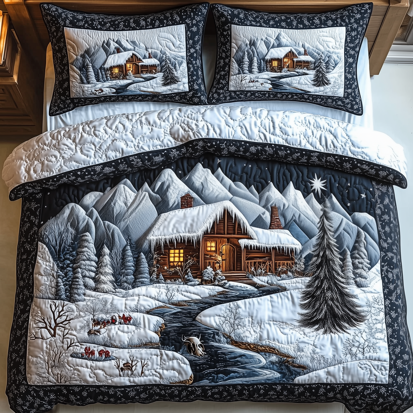 Winter Cabin Night 3-Piece Quilted Bedding Set GFTOAB929