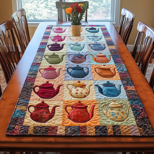 Colorful Teapots Quilted Table Runner GFTOHD079