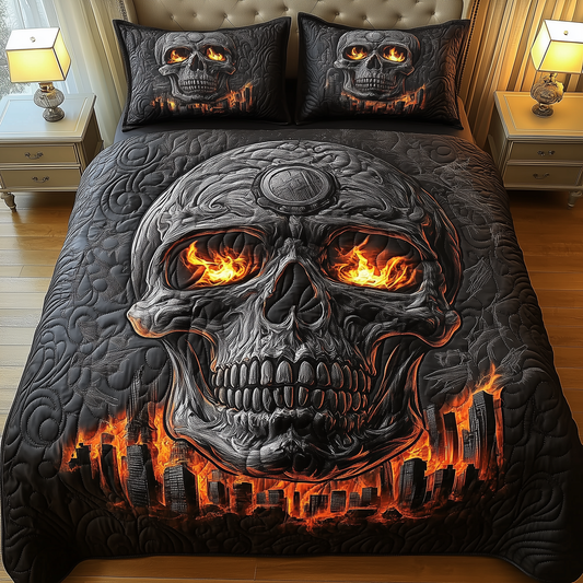 Skull On Fire 3-Piece Quilted Bedding Set GFTOHD1098