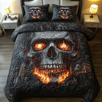 Skull On Fire 3-Piece Quilted Bedding Set GFTOHD1100