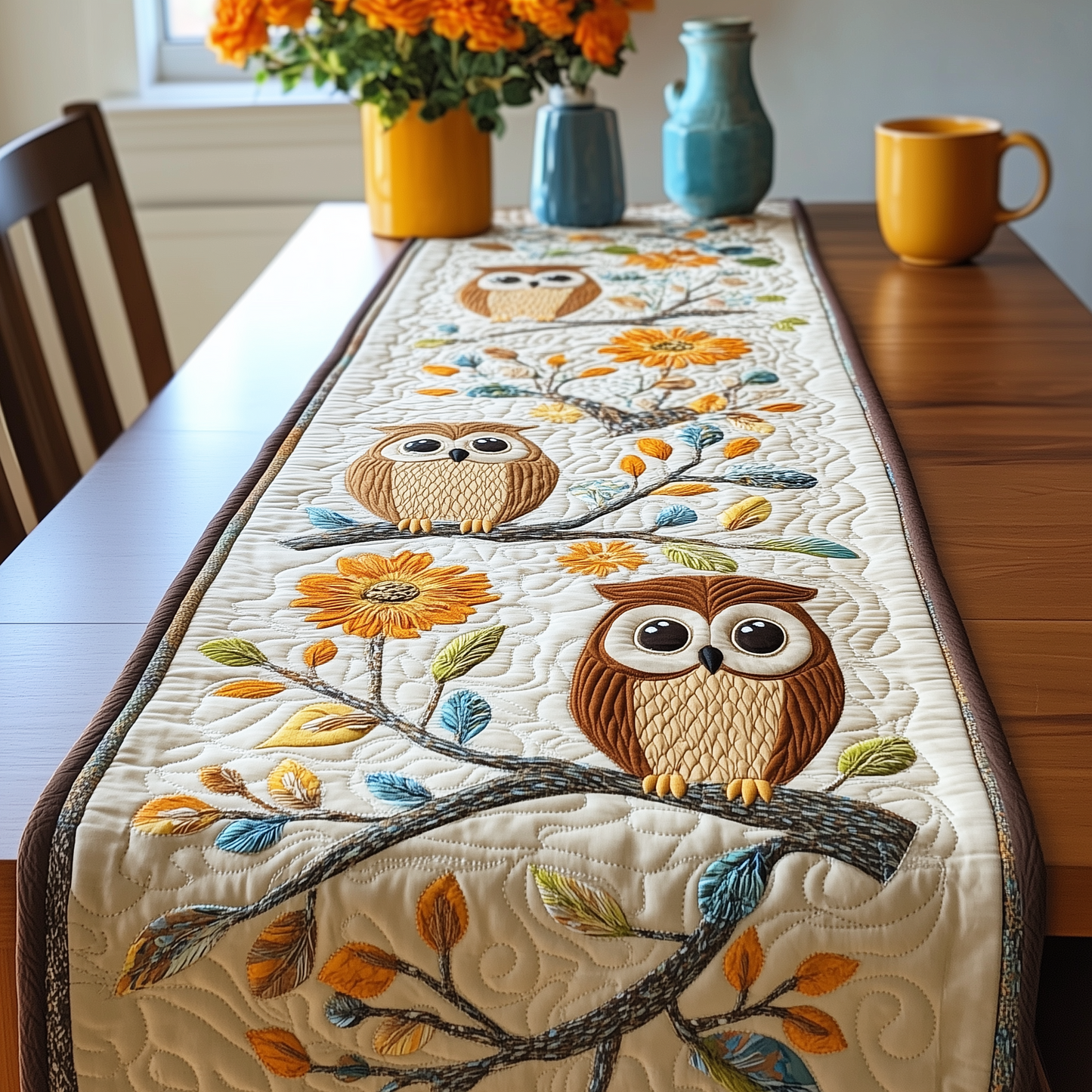 Autumn Owl Symphony Quilted Table Runner GFTOHD117