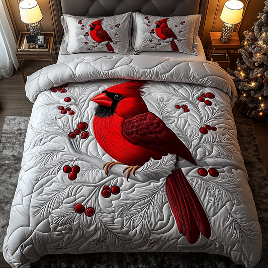 Elegant Snowy Cardinal 3-Piece Quilted Bedding Set GFTOHD1294