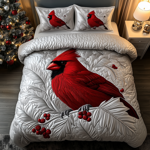 Elegant Snowy Cardinal 3-Piece Quilted Bedding Set GFTOHD1295