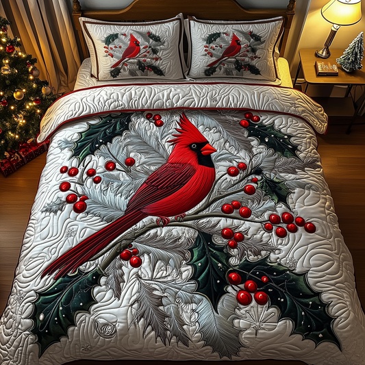 Elegant Snowy Cardinal 3-Piece Quilted Bedding Set GFTOHD1296