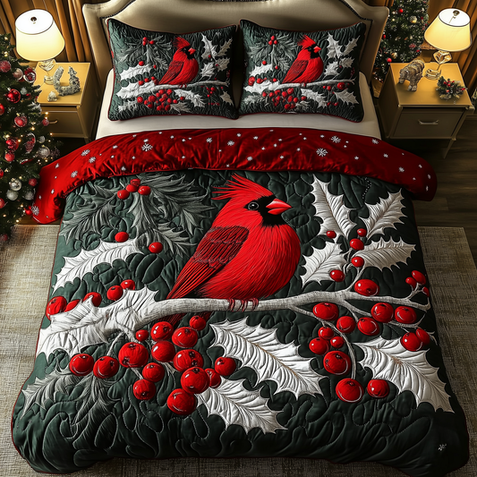 Elegant Snowy Cardinal 3-Piece Quilted Bedding Set GFTOHD1297