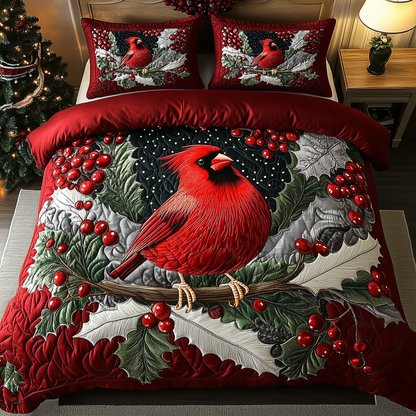 Elegant Snowy Cardinal 3-Piece Quilted Bedding Set GFTOHD1300