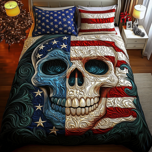 American Pride Skull 3-Piece Quilted Bedding Set GFTOHD1316