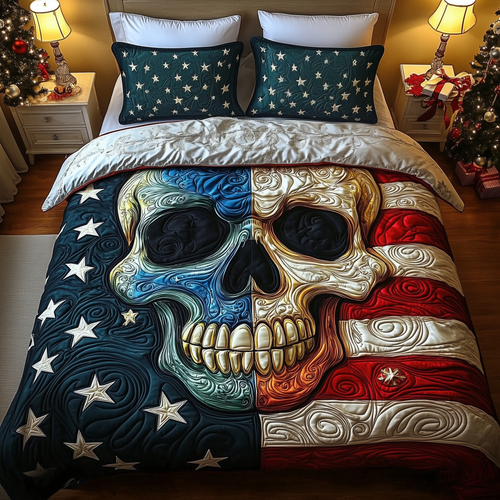 American Pride Skull 3-Piece Quilted Bedding Set GFTOHD1317