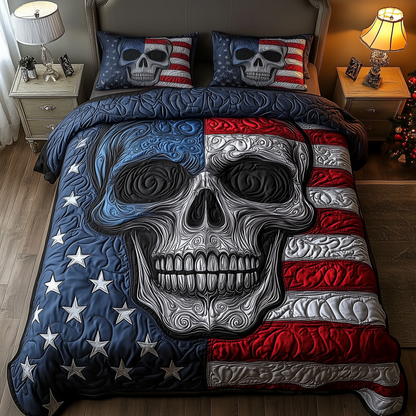 American Pride Skull 3-Piece Quilted Bedding Set GFTOHD1320