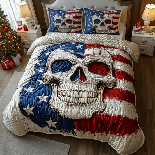 American Pride Skull 3-Piece Quilted Bedding Set GFTOHD1321