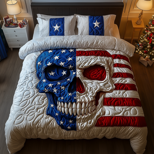 American Pride Skull 3-Piece Quilted Bedding Set GFTOHD1323