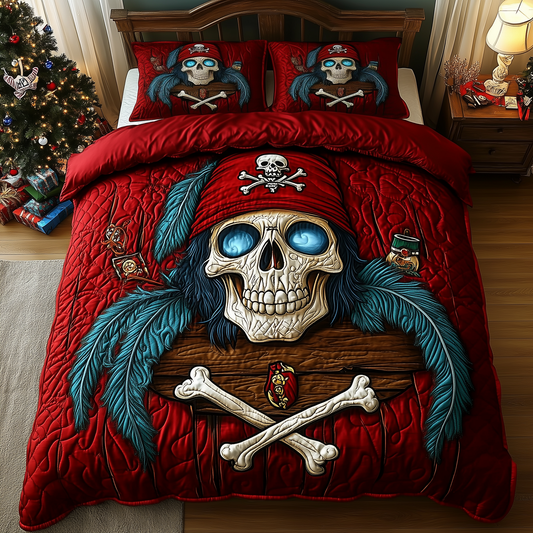 Captain Skull Pirate 3-Piece Quilted Bedding Set GFTOHD1324