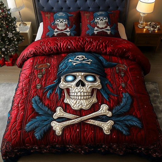 Captain Skull Pirate 3-Piece Quilted Bedding Set GFTOHD1325