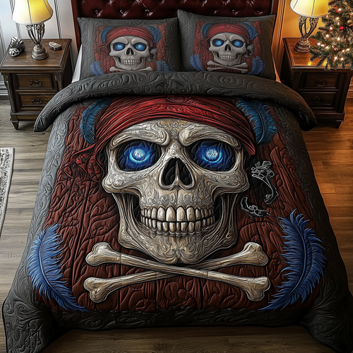 Captain Skull Pirate 3-Piece Quilted Bedding Set GFTOHD1326