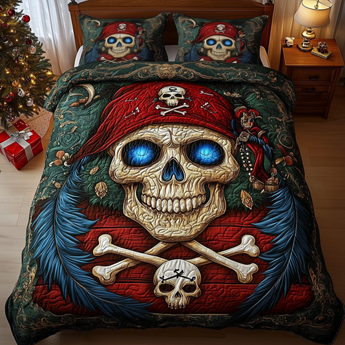 Captain Skull Pirate 3-Piece Quilted Bedding Set GFTOHD1328