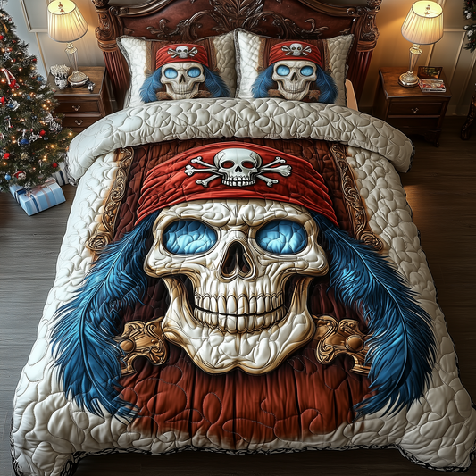 Captain Skull Pirate 3-Piece Quilted Bedding Set GFTOHD1329