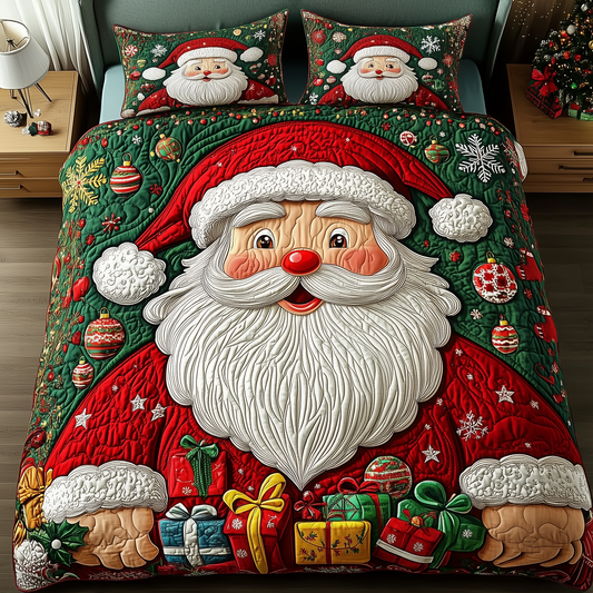 Holiday Joyful Santa 3-Piece Quilted Bedding Set GFTOHD1442