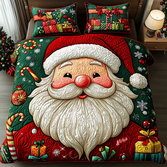 Holiday Joyful Santa 3-Piece Quilted Bedding Set GFTOHD1443