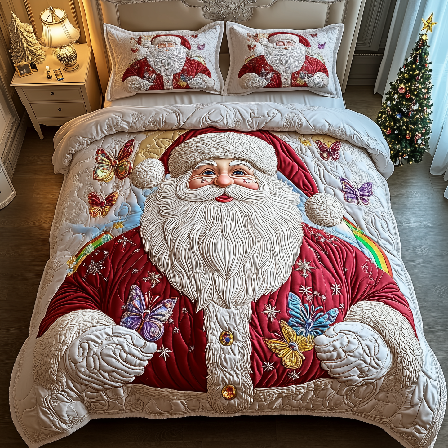 Holiday Joyful Santa 3-Piece Quilted Bedding Set GFTOHD1445