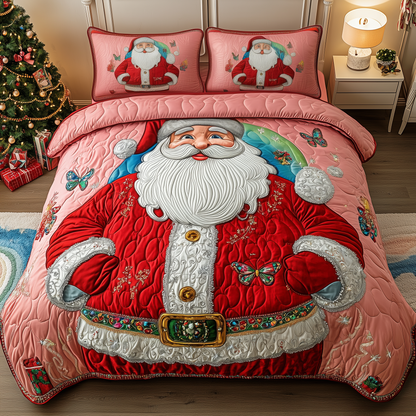 Holiday Joyful Santa 3-Piece Quilted Bedding Set GFTOHD1448