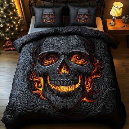 Skull On Fire 3-Piece Quilted Bedding Set GFTOHD1454