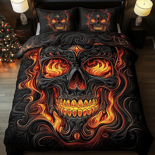 Skull On Fire 3-Piece Quilted Bedding Set GFTOHD1455