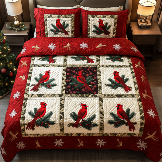 Elegant Red Cardinal 3-Piece Quilted Bedding Set GFTOHD1456