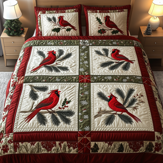 Elegant Red Cardinal 3-Piece Quilted Bedding Set GFTOHD1457