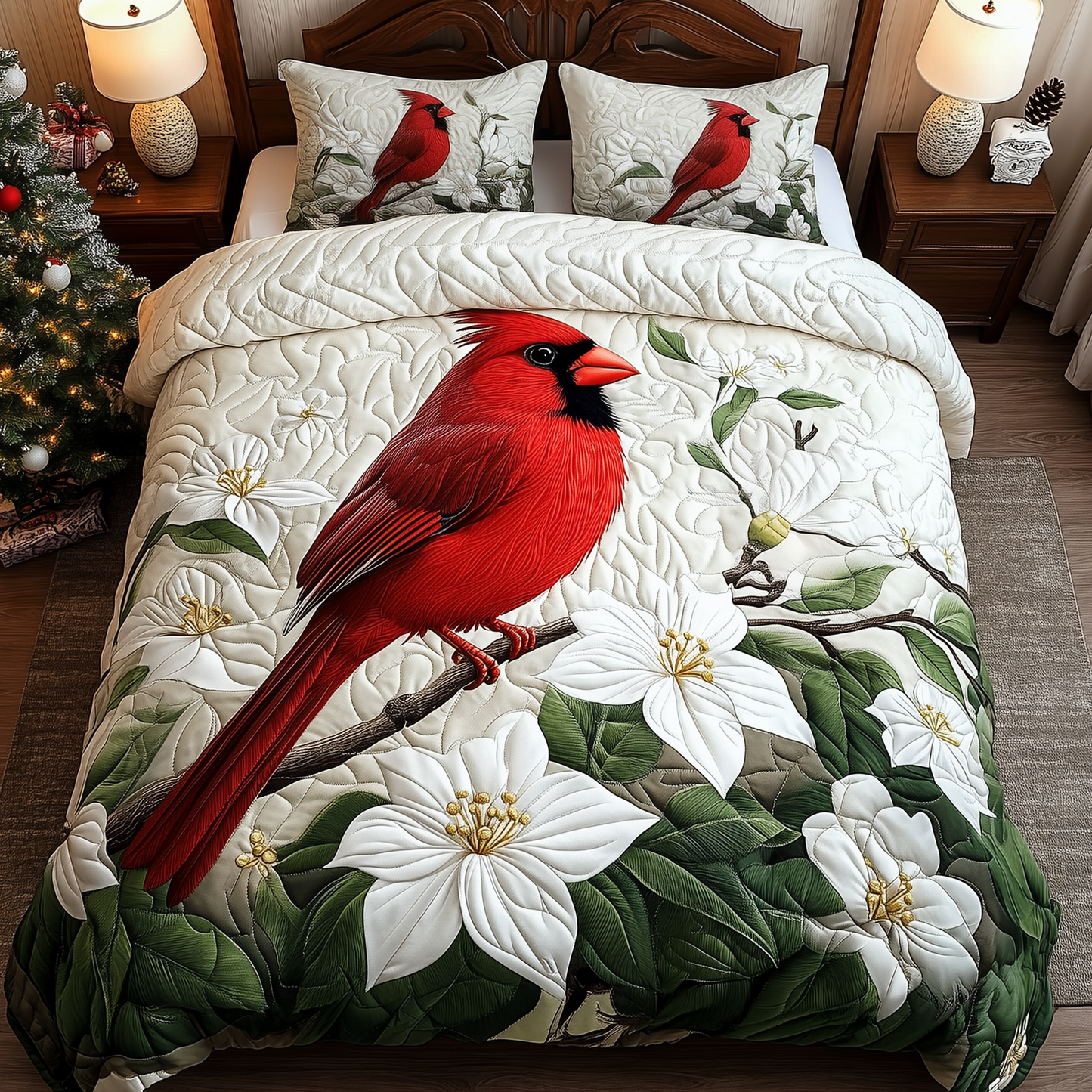 Cardinals in Bloom 3-Piece Quilted Bedding Set GFTOHD1462