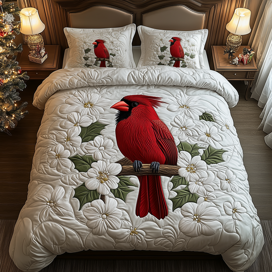 Cardinals in Bloom 3-Piece Quilted Bedding Set GFTOHD1463