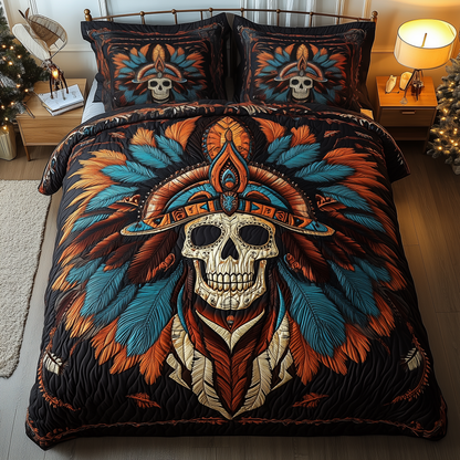 Native Warrior Skull 3-Piece Quilted Bedding Set GFTOHD1608