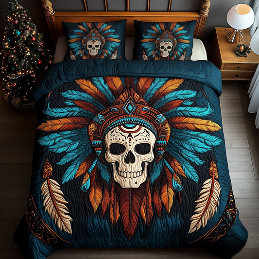 Native Warrior Skull 3-Piece Quilted Bedding Set GFTOHD1609