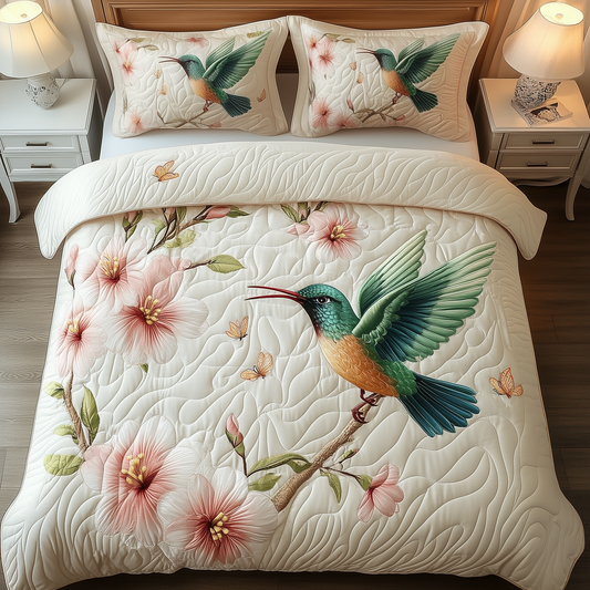 Elegant Hummingbird Haven 3-Piece Quilted Bedding Set GFTOHD1611