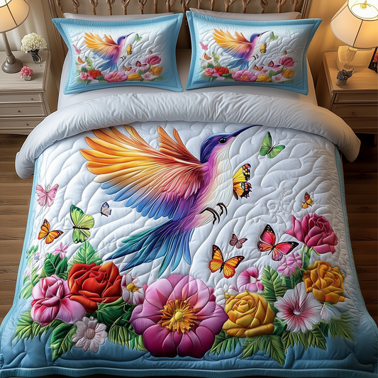 Hummingbird Garden Symphony 3-Piece Quilted Bedding Set GFTOHD1613