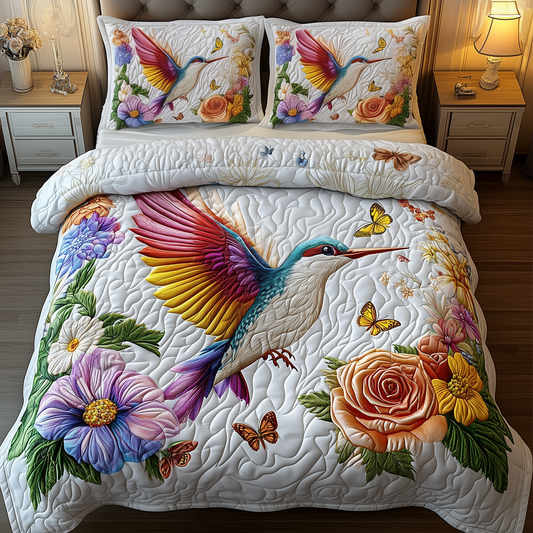 Hummingbird Garden Symphony 3-Piece Quilted Bedding Set GFTOHD1614