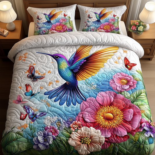 Hummingbird Garden Symphony 3-Piece Quilted Bedding Set GFTOHD1615