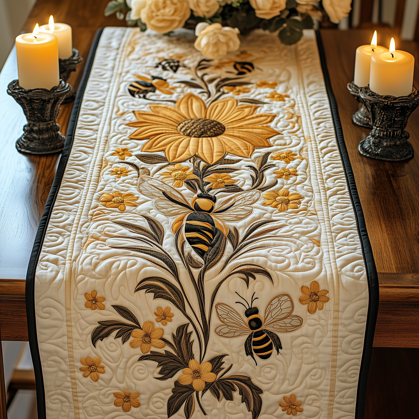 Golden Hive Harmony Quilted Table Runner GFTOHD1721