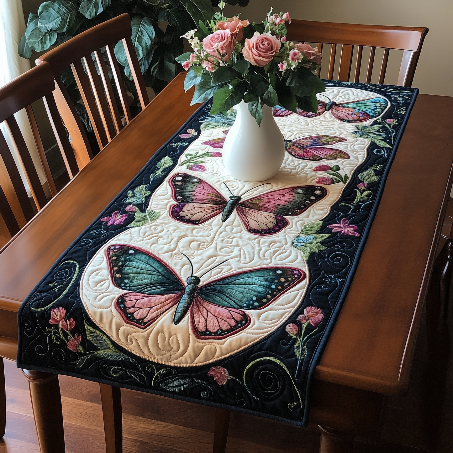 Butterfly Blooming Garden Quilted Table Runner GFTOHD1810